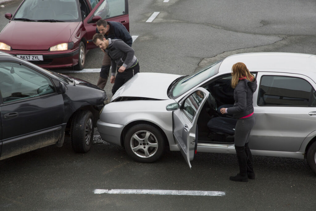 Head on collision accident scene.