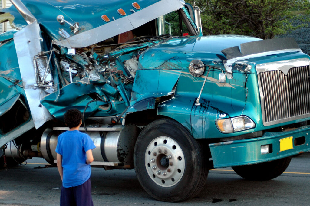 Crashed semi-truck due to driver error.